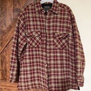 Highland Men's Burgundy and Tan Plaid Flannel Jacket w/insulated lining. Large
